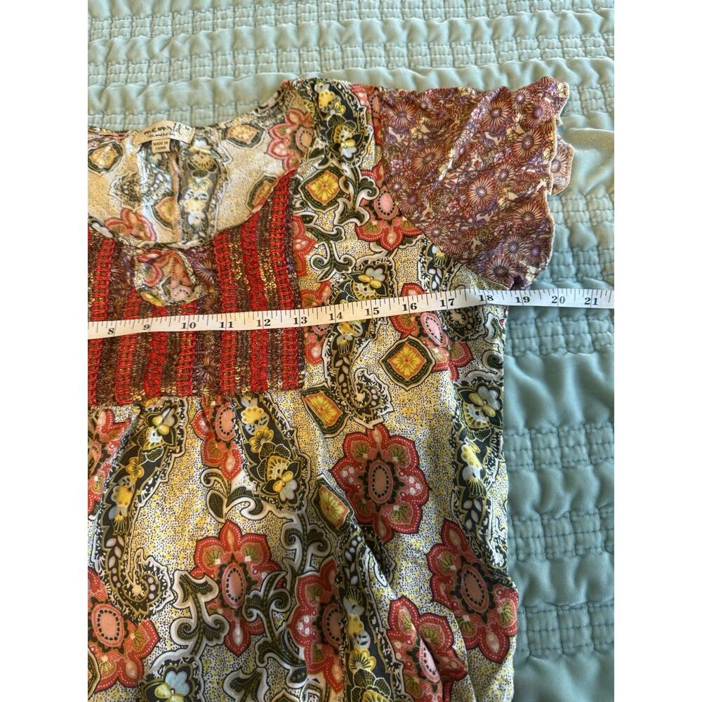 One World Women's Top Floral, Beaded, Boho - Medium, Smocked Bottom Y2K - Picture 7 of 9